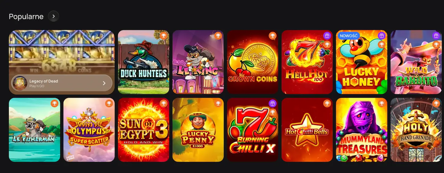 Flagman Casino popularne gry slotowe – Legacy of Dead, Gates of Olympus, Sun of Egypt i wiele innych.