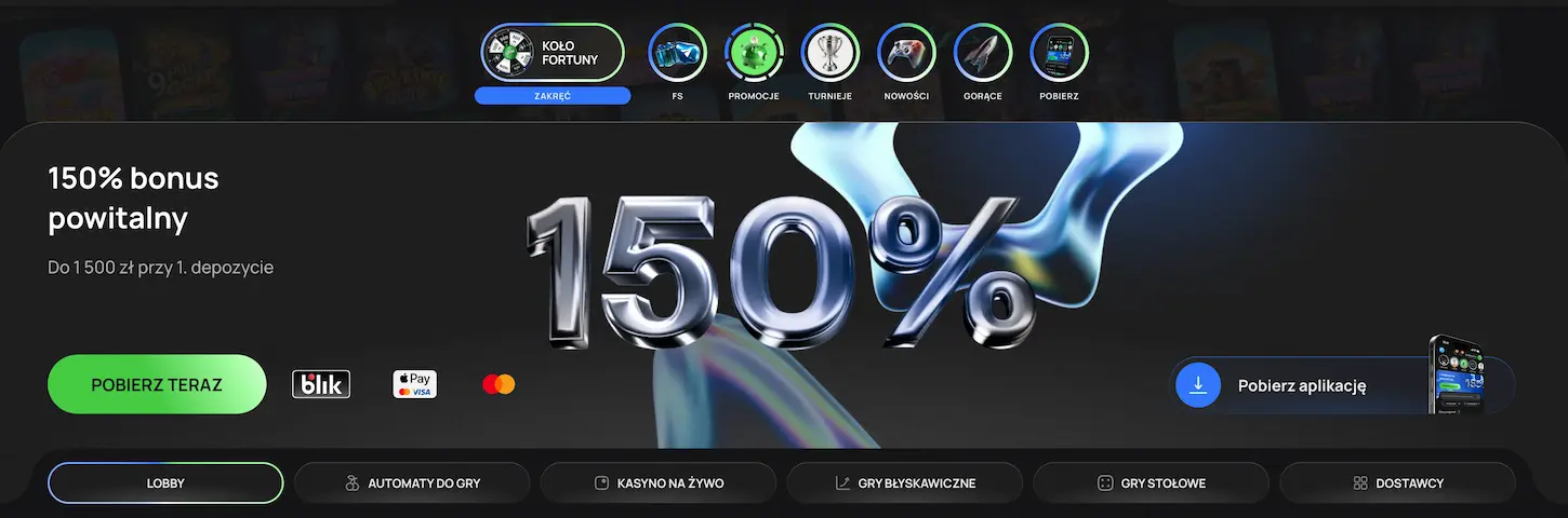 Flagman Casino bonus powitalny 150% do 1500 zł przy pierwszym depozycie dla graczy z Polski.